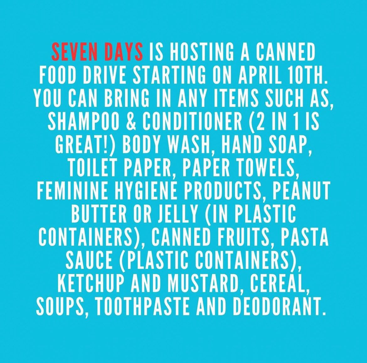 🚨🚨CANNED FOOD DRIVE🚨‼️
April 10-18
Any help is appreciated!! When you bring cans in, head to the tables in the senior hall, front hallway by the office, and the commons! Talk to Mrs. O’Bryan is you have any questions.