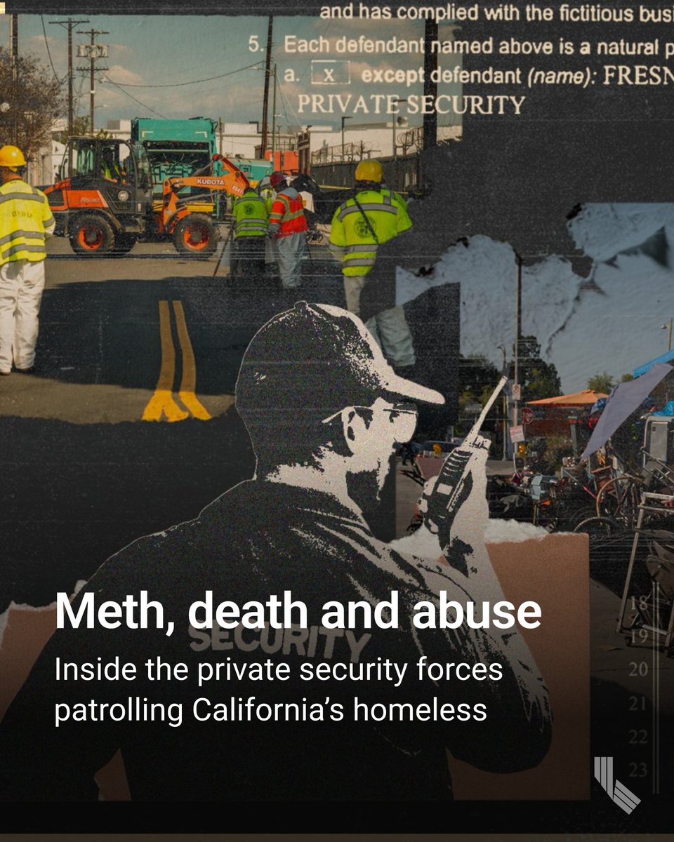 NEW: California's homeless population spiked 40% in the past 5 years. Cities, nonprofits + businesses are responding by hiring private security guards in shelters + on the street. Lawsuits over sexual assault, harassment + wrongful death have followed. cal.news/4aqLj16