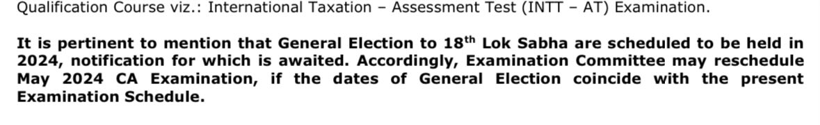 @Avhad_Abhishek @mehulshahca In January 2024
They released a datesheet as normal May schedule and gave this disclaimer at the end.
After the election schedule was announced by ECI, they did not follow their own notification.
40 days before the exams they gave us the same schedule with 2 exams tweaked.