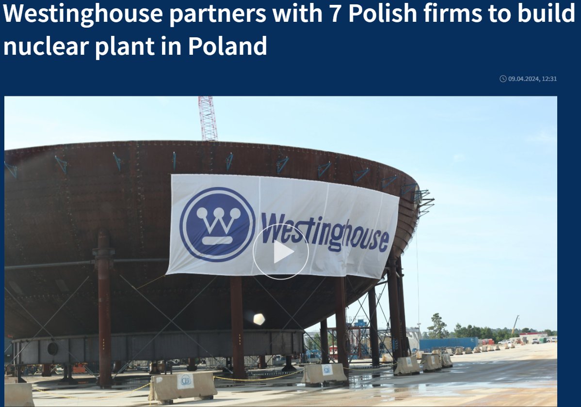Westinghouse has chosen 7 Polish companies that it will work with to build the first AP1000 reactor in Poland. The overall project entails 6 AP1000s. Article link in reply. Construction on the first reactor will begin in 2026, and operation is expected by 2033. Operation of…