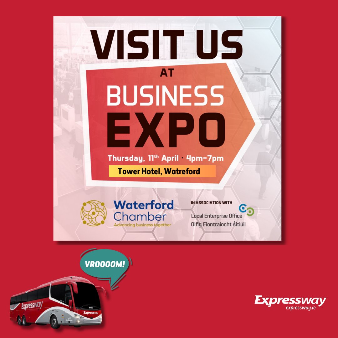 Attention to changes in venue!! The Waterford Chamber Business Expo will now be held in the Tower Hotel and not City Hall as previously advertised. Swing by our booth tomorrow for top-notch summer travel options! #TravelWithExpressway #BusinessExpo