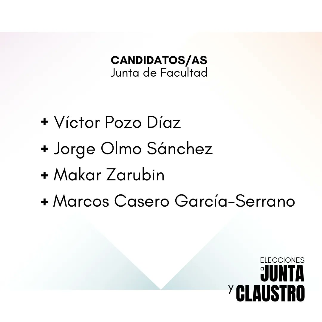 ‼️Estos son nuestros Candidatos a Junta y Claustro en la Facultad de CC. Económicas y Empresariales 🧡✌️

🗓 17 de abril
En Económicas 
VOTA SOMOSAGUAS SUMA💙💚