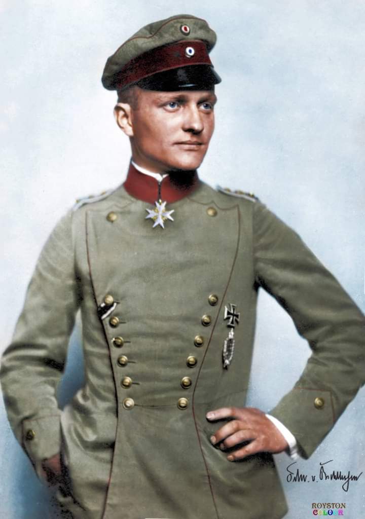 HANDSOME Manfred Albrecht Freiherr von Richthofen(d1918), known as the Red Baron, was a German fighter pilot w the Imperial German Army Air Service (Luftstreitkräfte) during WWI.He is considered the ace-of-aces of the war, being officially credited with 80 air combat victories.