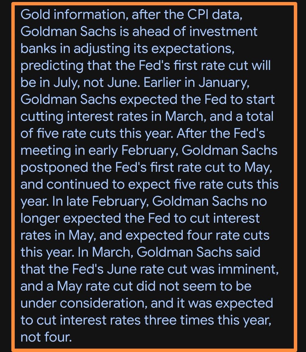 #XAUUSD #GOLD #forex News: Goldman Sachs: The Federal Reserve will cut interest rates for the first time in July and abandon the imminent rate cut in June!