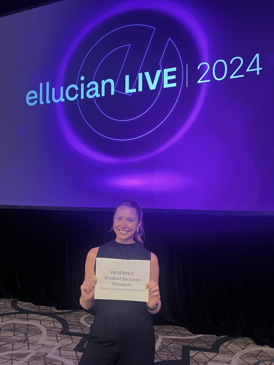hannah_cashh's tweet photo. Such a fun start to my week attending the Ellucian Live 2024 event 💜 I got the pleasure of interviewing university leaders and also spoke on two student panels about social media and student wellbeing 💪🏼 @EllucianInc https://t.co/EjOAcKHsTf