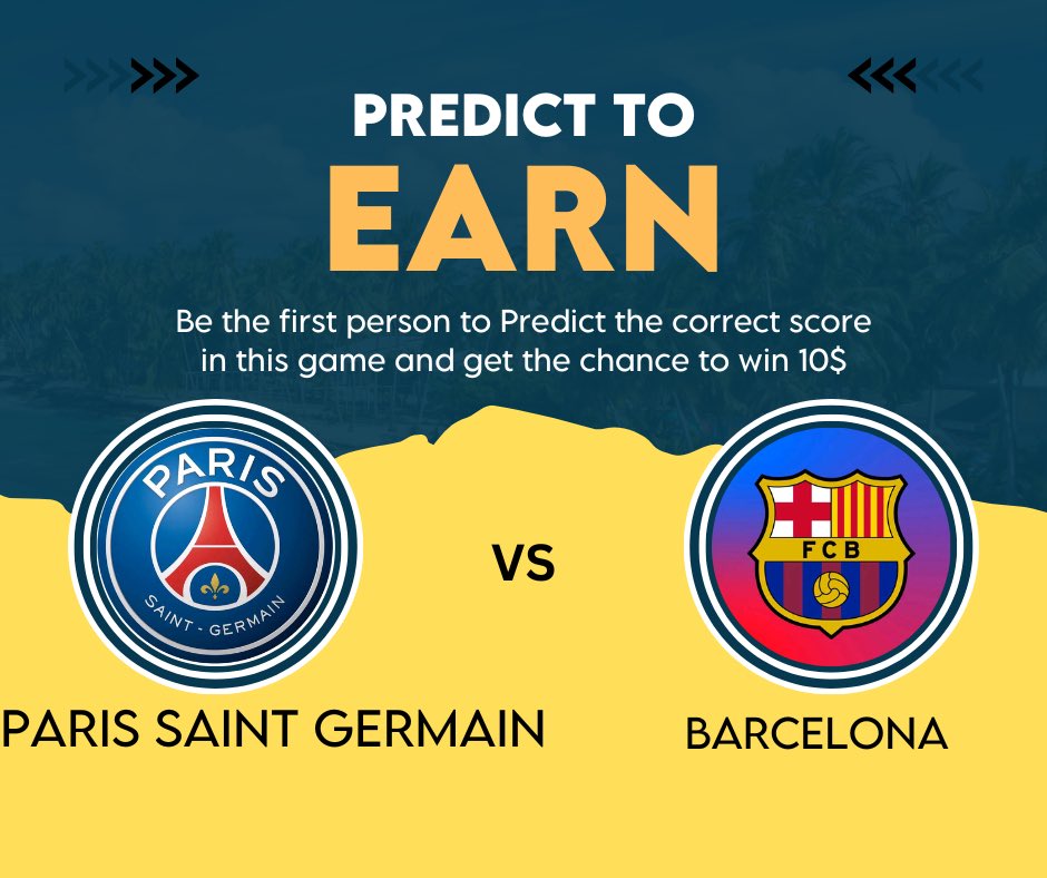 Predict The Correct Score PSG Against Barcelona How to Win? ▫️follow our twitter page and join telegram [👉 t.me/+amyuPhYNlHI0M…]. ▫️like and retweet ▪️tag 3 football lovers and predict on comment section of this post. ▪️only your first comment counts #BOS #football