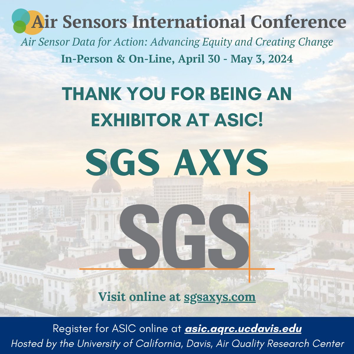 Thank you to SGS AXYS for being an exhibitor at ASIC California 2024! Learn more about them at sgsaxys.com @SGS_SA #ASIC2024 #airquality #airsensors #lowcostsensors #communityscience
