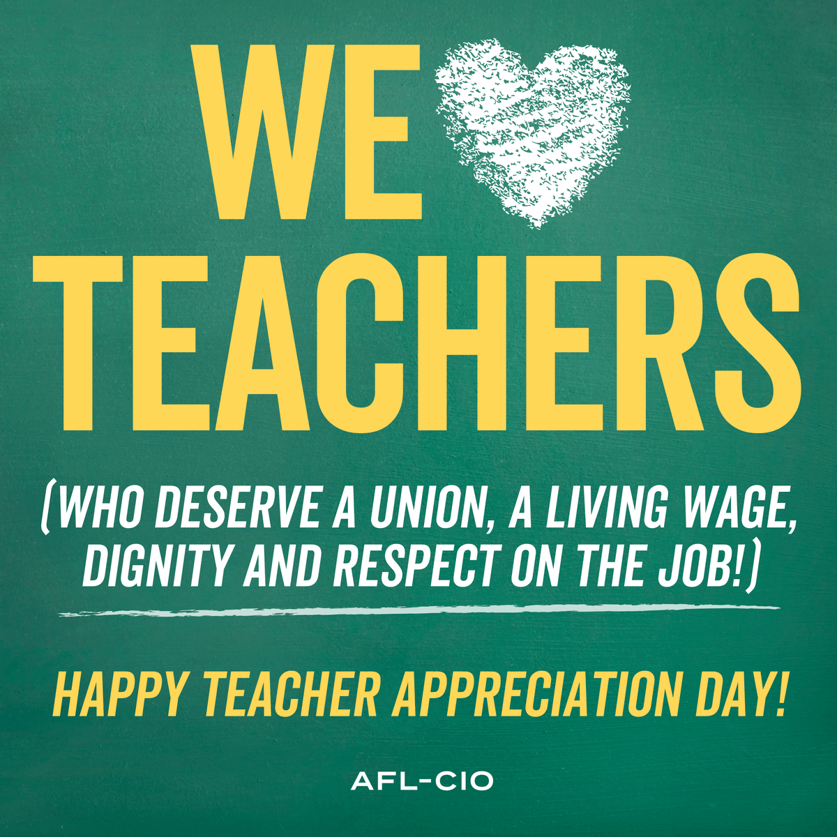 Teachers go above and beyond in the classroom every single day & our appreciation for them is so much more than face-value. We will keep fighting until every single teacher has the opportunity to have a strong union contract with living wages & good benefits.