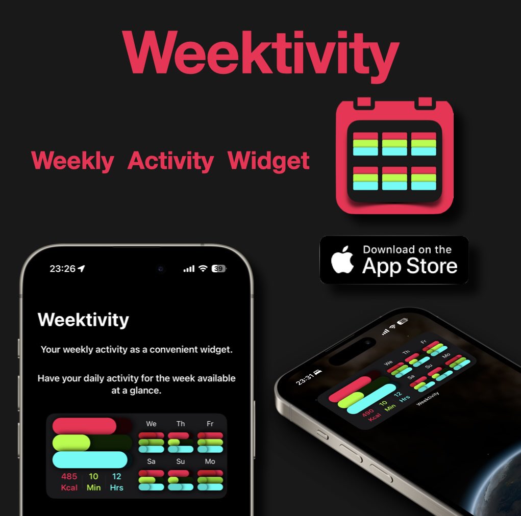 psAppDev's tweet image. Here it is: Weektivity, your weekly activity widget for #iPhone
 
All your #fitness activity of the week in a convenient widget. 

Get it for free on the #Apple #AppStore and unlock the widget with a one-time in app purchase. 

apps.apple.com/de/app/weektiv…