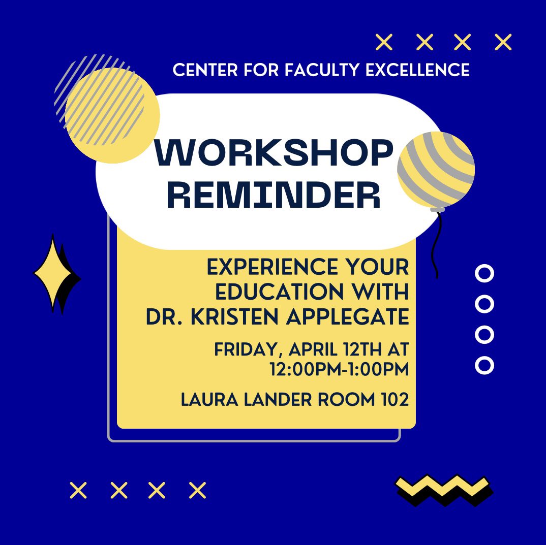 Join us this Friday for a workshop with Dr. Kristen Applegate!