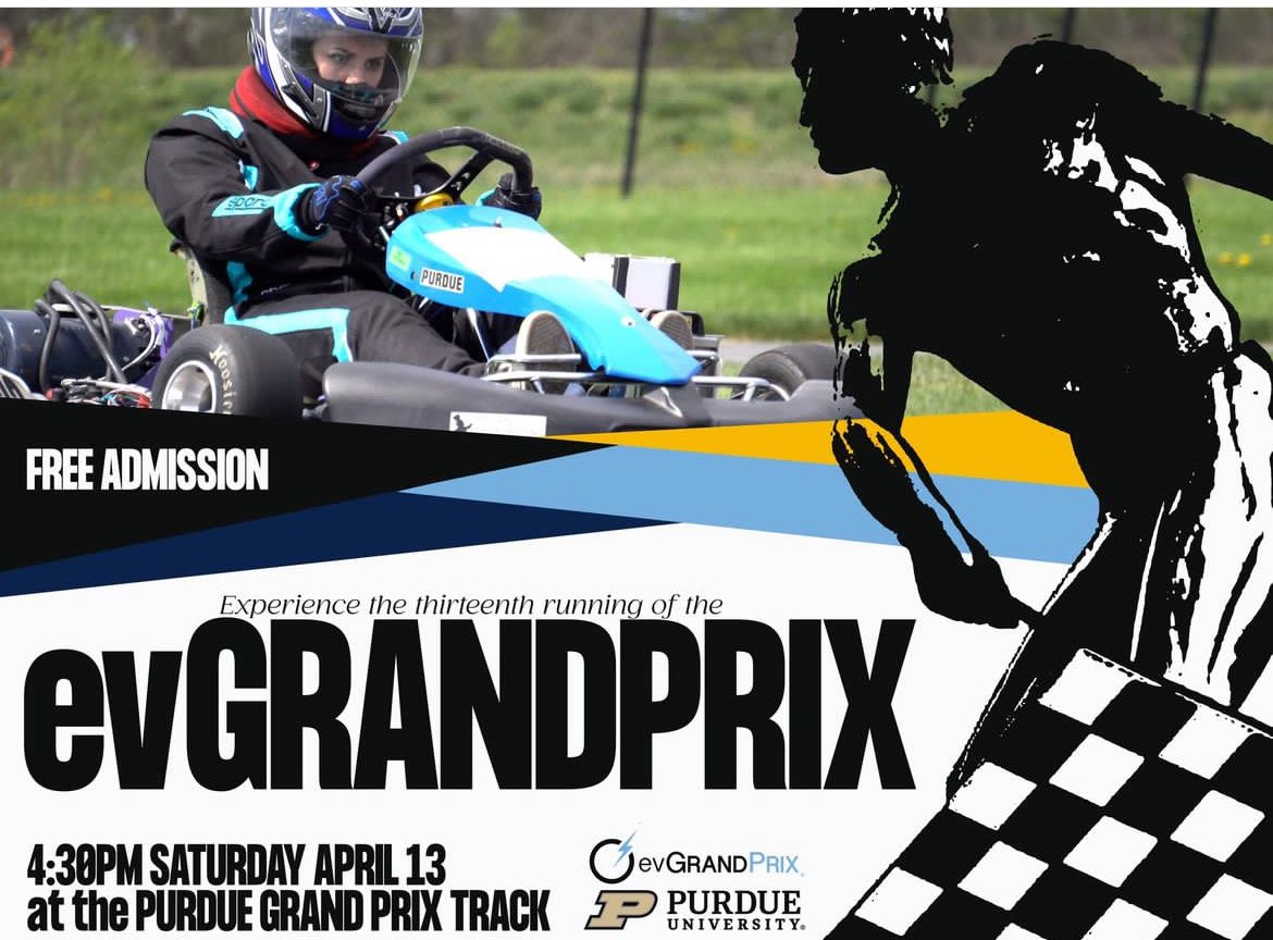 Experience the thirteenth running of the evGrandPrix as schools from across the country compete in state of the art, custom engineered electric karts! Saturday April 13th at 4:30 PM, following qualifications for the sixty-seventh running of the Purdue Grand Prix