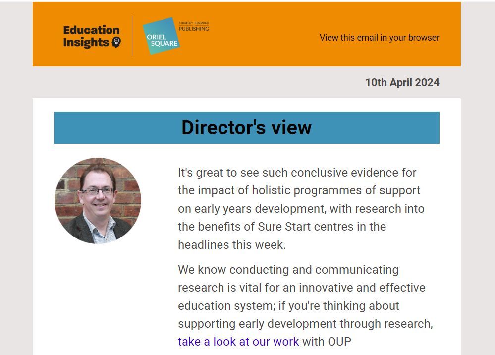 Highlights from this week's research:
* Children who lived near Sure Start centres performed better in GCSEs
* 2 in 5 teachers reporting signs of vermin/pests in schools
* How colleges can help students attain green roles

📣 Subscribe ➡️ buff.ly/3U0O43c 
@eduinsights_OS