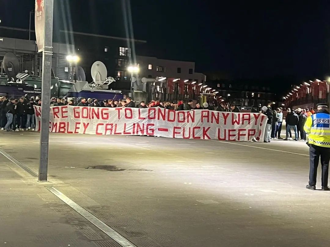 WE'RE GOING TO LONDON ANY WAY! WEMBLEY CALLING - FUCK UEFA! Bayern München fans in London yesterday #UCL