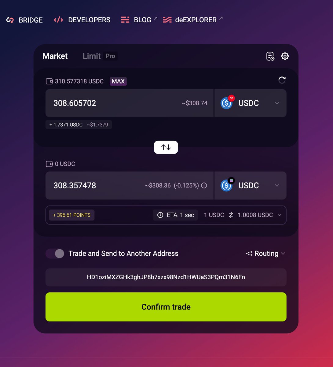 SebMontgomery's tweet image. Need help moving funds between chains? @deBridgeFinance makes it a breeze!

Bridge assets between EVMs &amp;amp; Solana in under 1 minute for under $2. Best bridge experience ever!

Sign up using my referral:
app.debridge.finance/r/12216