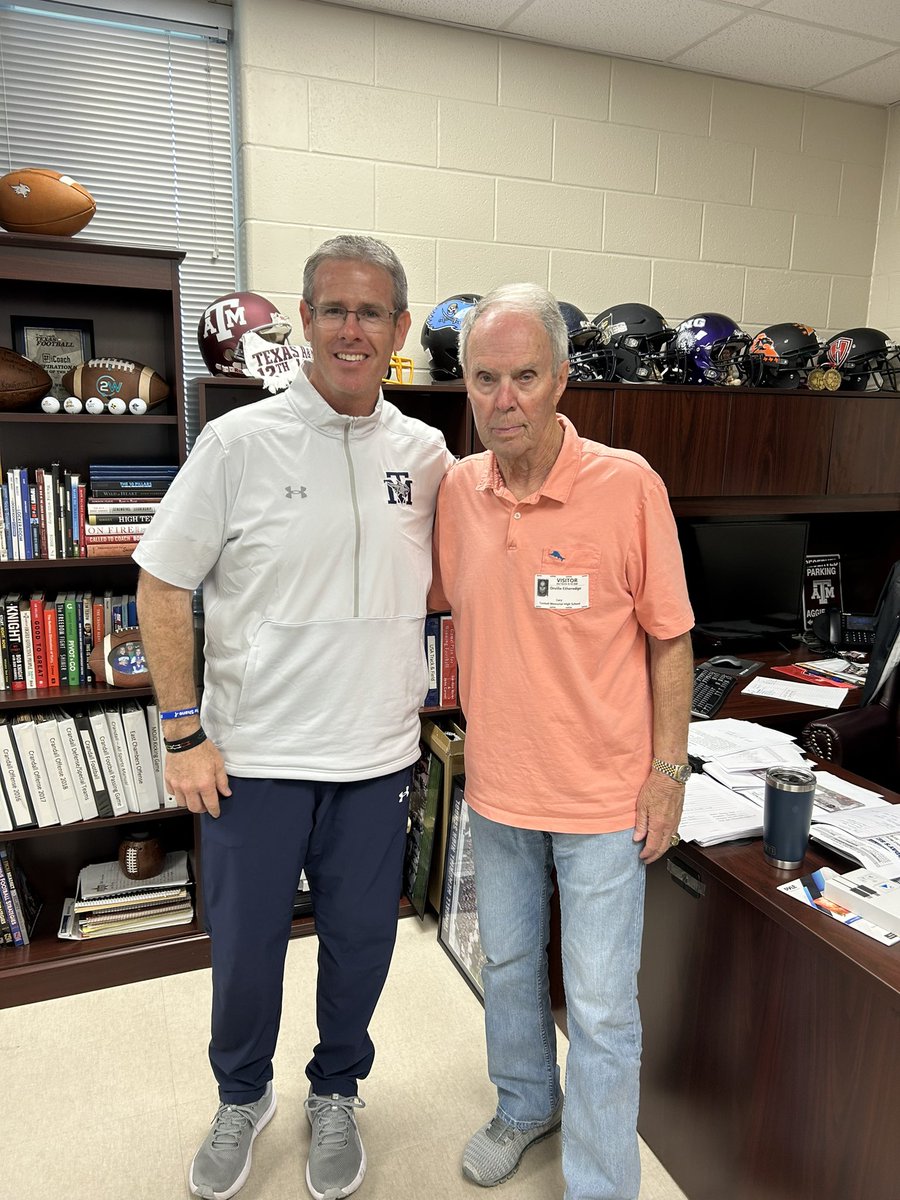 What an honor to meet the legendary Tomball HS head coach, Lynn Etheridge! My dad took me to the state championship game in 1985 when Tomball, led by Coach Etheridge, played Sweetwater at TCU. What a great visit with a Hall of Fame coach! #TeamTomball @TomballISD @TISD_athletics