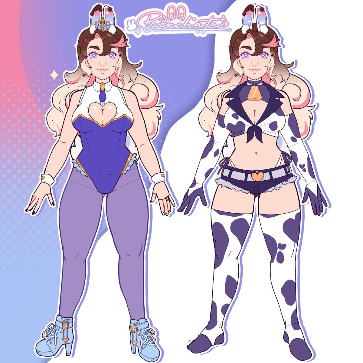 TADA 2 extra outfits, several more to go :) bunny suit and cow girl! i designed the bunny suit and Starpy designed the cow ✨