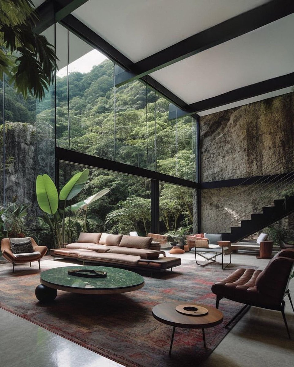 this high ceiling home in the forest is a VIBE