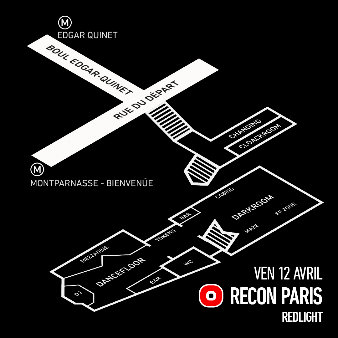 RECON PARIS – LAYOUT – Fri 12 Apr 11PM UNTIL LATE! Combining REDLIGHT + BRASIL Tropical - an extensive space for ultimate fetish pleasures. Inc. huge dance floor, two bars, and a dedicated play space with mazes, slings, cabins, BDSM equipment, and more. >> bit.ly/ReconParis12Ap…