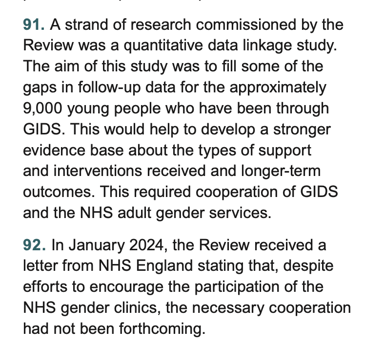 The 'less than 1% regret rate' in gender medicine can only be maintained by gender clinics doing no follow-up. Cass tried to set up a study to find out what became of the 9,000 kids who went through the Tavistock, but the adult gender clinics refused to cooperate. This is surely…