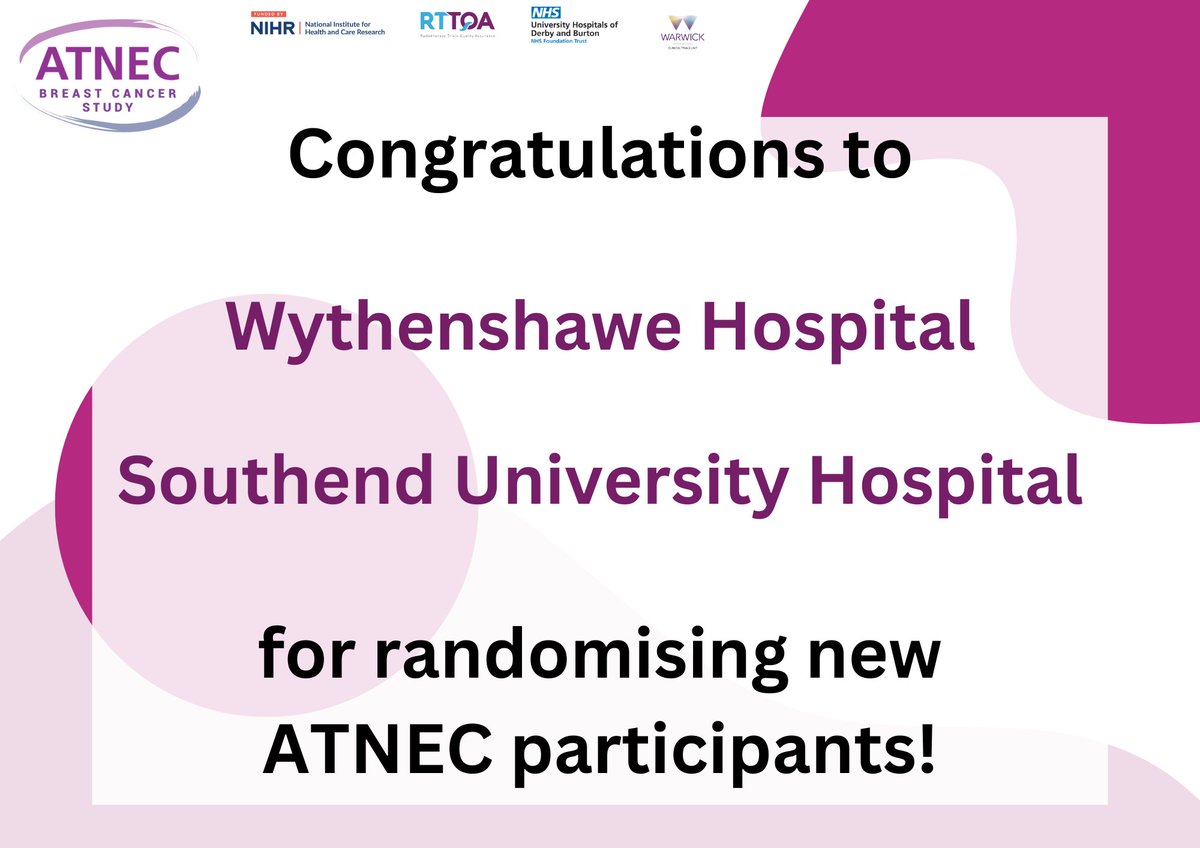 Another flurry of recruitment to the ATNEC trial this week - 8⃣ participants have been randomised so far in April 🌷 A big thank you to the @WythenshaweHosp and @MSEHospitals teams for their continued efforts with recruitment 👏 @MSEResearchTeam @NIHRresearch