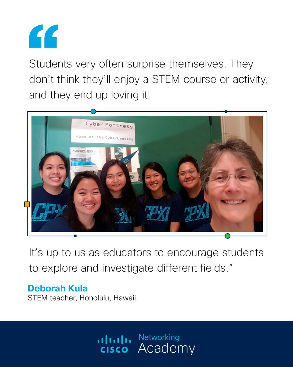 CiscoNetAcad's tweet photo. π©βπ» Find out how a teacher motivates girls in Hawaii to get into #STEM careers: https://t.co/LrjNMxE4tE
#ThisIsNetAcad #GirlsInICT https://t.co/zD0iP3OMR6