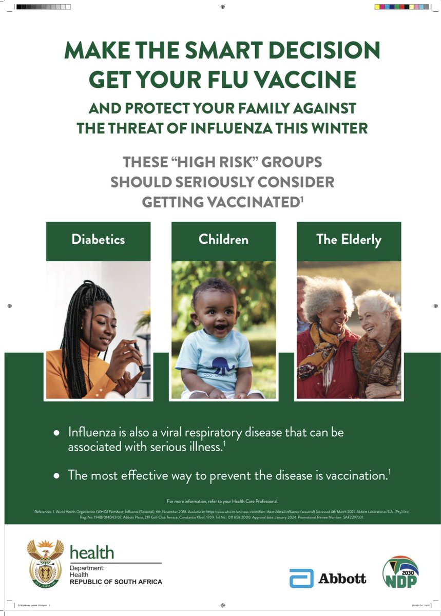 IT IS FLU SEASON 🦠😷
Did you know that you can protect yourself and your family by getting vaccinated for flu? 

Visit your nearest primary health care facility for information on the Flu Vaccine. 💉 

#FluSeason
#FluVaccine
#HealthAwareness 
#NCDOH2024