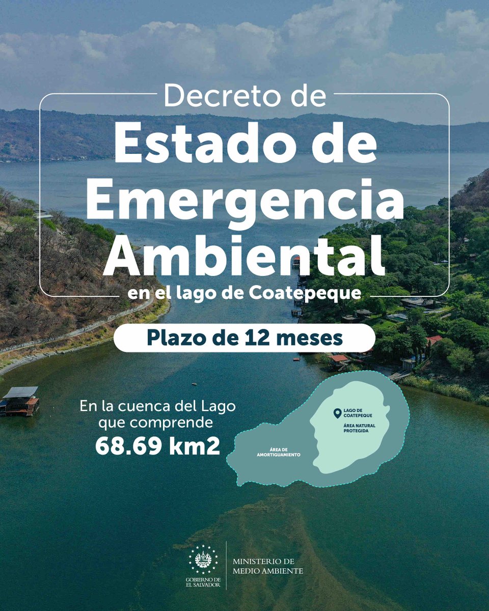 Con el Decreto de Estado de Emergencia Ambiental en el lago de Coatepeque estamos ejecutando y liderando más acciones integradas para garantizar la preservación ecológica de la cuenca de este espejo de agua.

#DecretoEmergenciaCoatepeque 
#AcciónCoatepeque
#YoCuidoCoatepeque