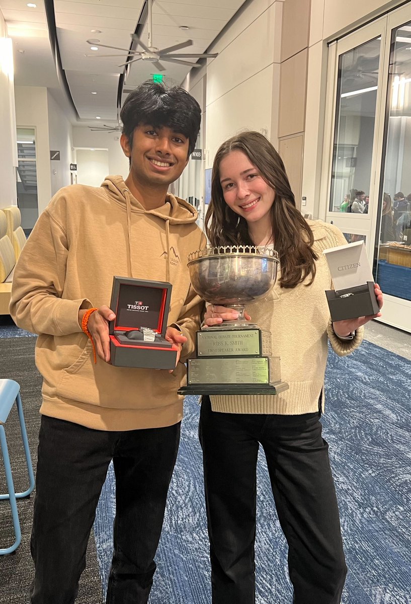 The BF had 6 varsity debaters competing in the National Debate Tournament (NDT) this weekend. 4 earned individual speaker awards. Bella was 22nd, Henry 14th, Shreyas 2nd, & Grace was the TOP speaker! 2024 is the 3rd consecutive year an Emory debater won the NDT top speaker award.