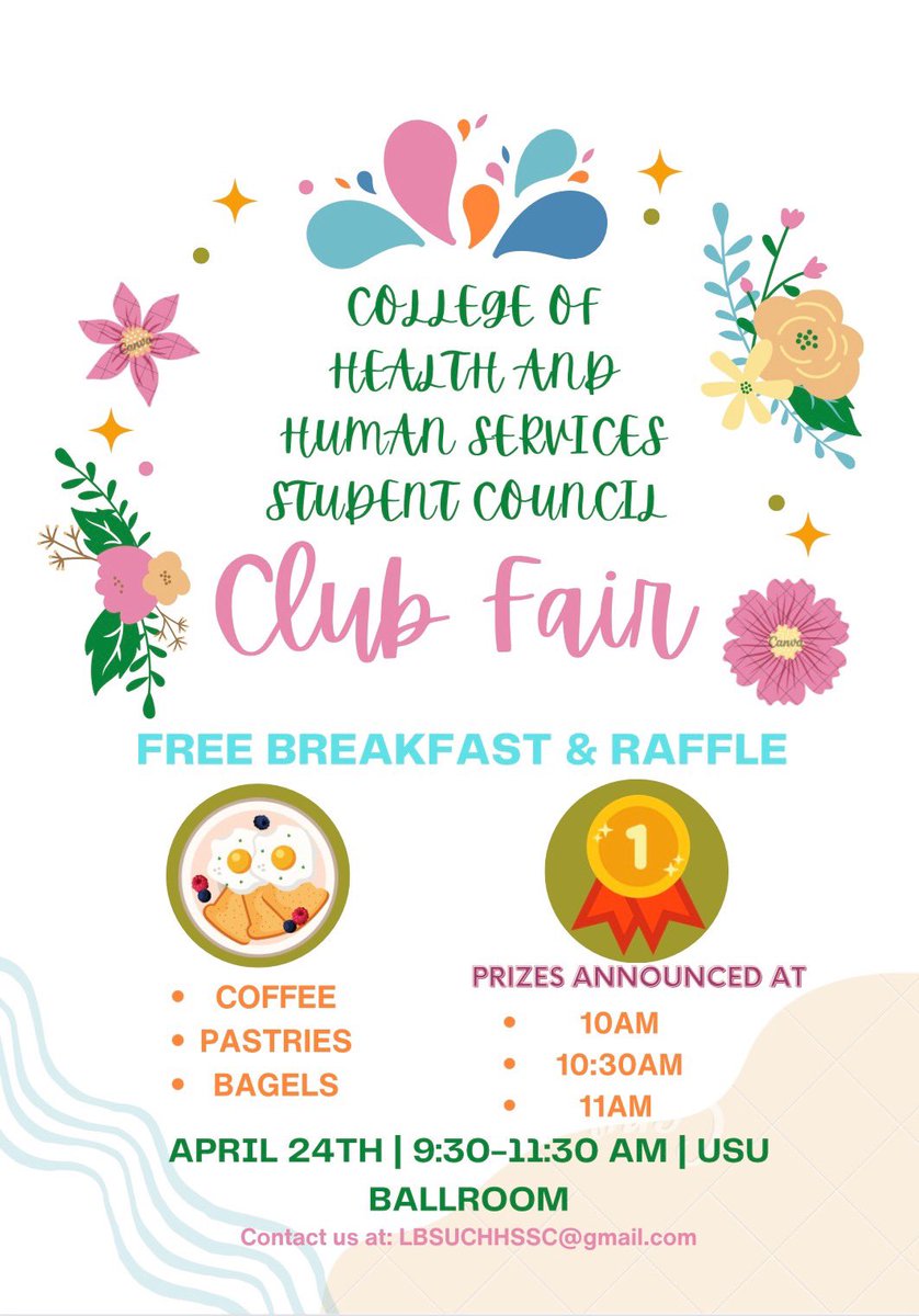 Mark your calendars for Wednesday April 24 for the CHHS Student Council Spring Mixer — open to all faculty, staff, and students FREE breakfast provided and network with your CHHS colleagues! See you all there 😎