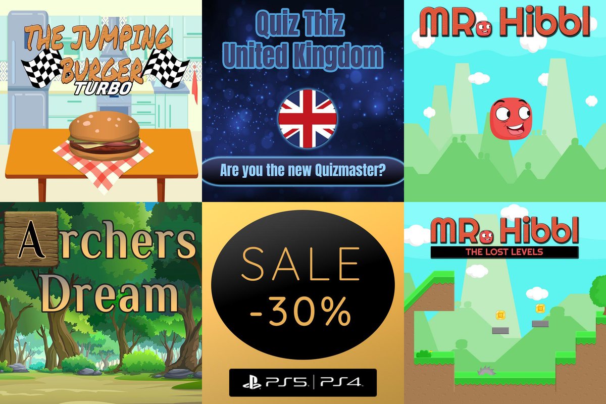 Our friend @thigames_de is now on SALE -30% from 04/10/2024 - 00:00 until 04/24/2019 - 23:59 with a handful of their Games. (EU, NA) Now includes: The Jumping Burger Quiz Thiz United Kingdom Mr Hibbl Archers Dream Mr Hibbl The Lost Levels thigames.de/sale