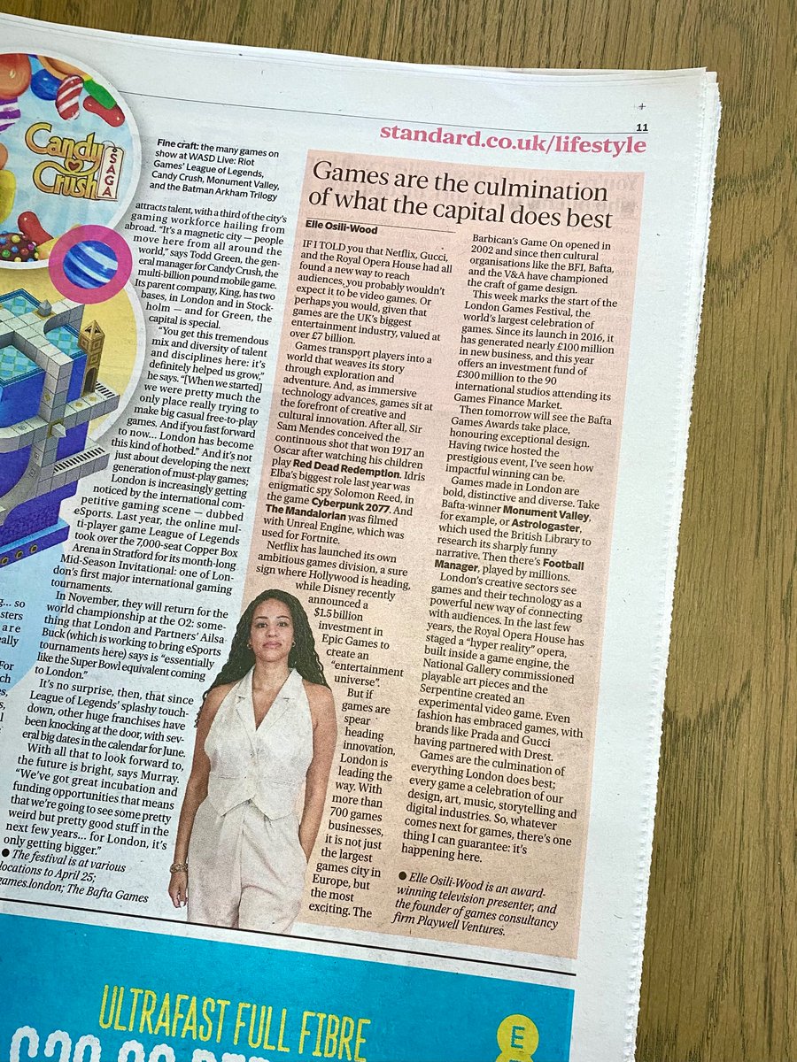 I wrote an op-ed for the @EveningStandard today on why games are at the forefront of cultural innovation in London, and the huge range of exciting studios & projects making us a city, and industry, to watch. (Read the full, longer version on the website: standard.co.uk/culture/gaming…)