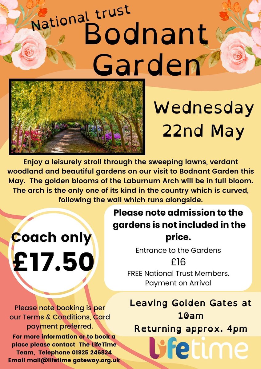 Join us for a fabulous trip to Bodnant Garden this May! We will have the opportunity to see the beautiful Laburnum Arch and stroll through the sweeping lawns and woodlands.