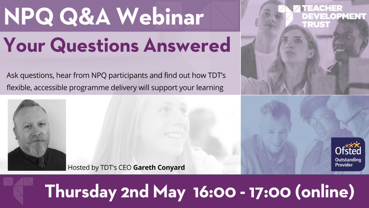 Thinking about your next step?  Make sense of your options with our next NPQ Q&A webinar. Gareth will be discussing: 💸 funding & eligibility 📖 programme content 📢 programme delivery  💥impact & benefits to you and your setting Register here: i.mtr.cool/telxpksewe #NPQs