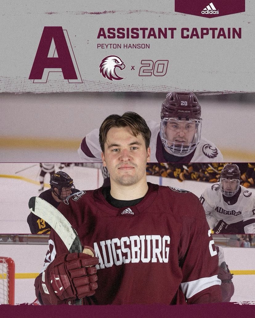 Junior forward from Hudson, WI Assistant Captain Peyton Hanson! Hanson will serve with Dylan Schneider as an assistant captain for the 24-25 season!

#AuggiePride #d3hky