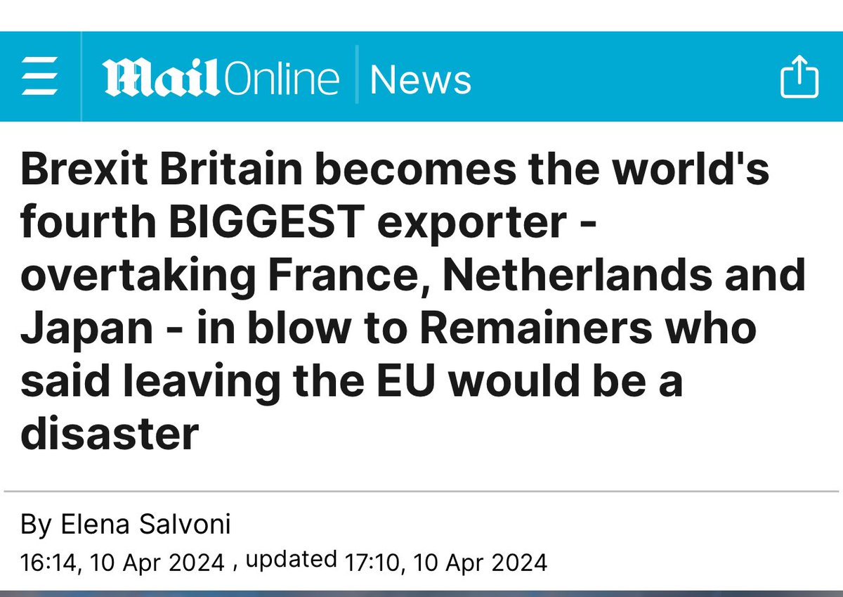 The Mail shares the latest dodgy Brexit headline but further down the article, it gets real and says: “However, the UK could slip down the table when the figures come out again next year, with a recent report finding that the value of total goods exports fell by £17.4 billion…