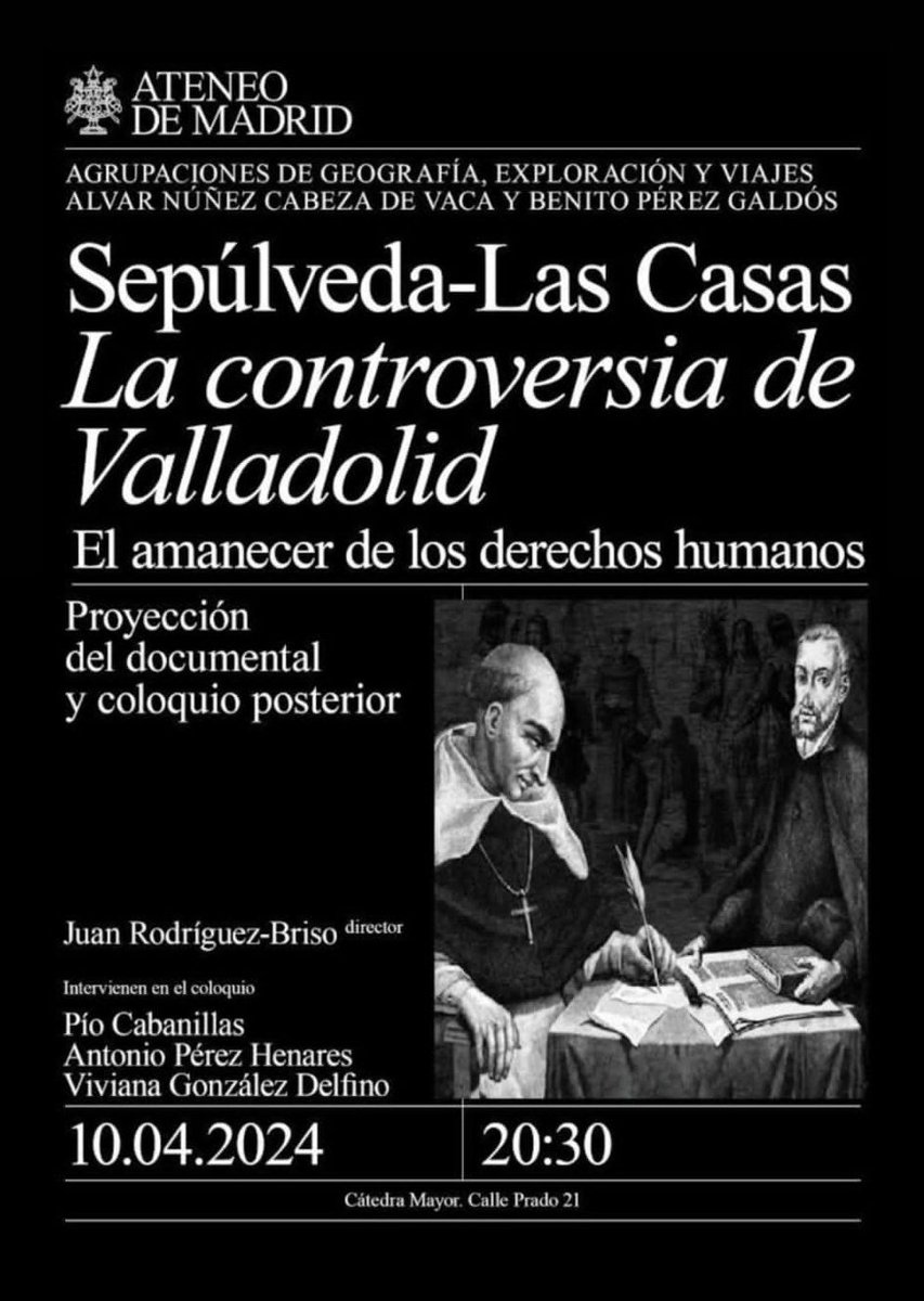 Estamos de...¡ESTRENO! La 'CONTROVERSIA DE VALLADOLID' de Juan Rodriguez-Briso llegará a los cines 🎬📽 La historia del Origen de los Derechos Humanos pasará por Madrid, Barcelona y Valladolid El 10 de abril en El Ateneo de Madrid, proyección y posterior coloquio. ⬇️