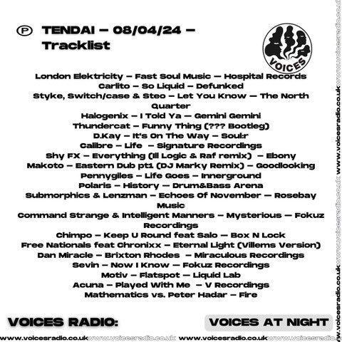 The audio archive from my latest show on <a href="/voices__radio/">Voices</a> is now available on Mixcloud.  

It features tunes from Calibre, Shy Fx, Marky, Makoto, Halogenix, London Elektricity and more 

mixcloud.com/VoicesRadio/te…

#dnb #drumnbass