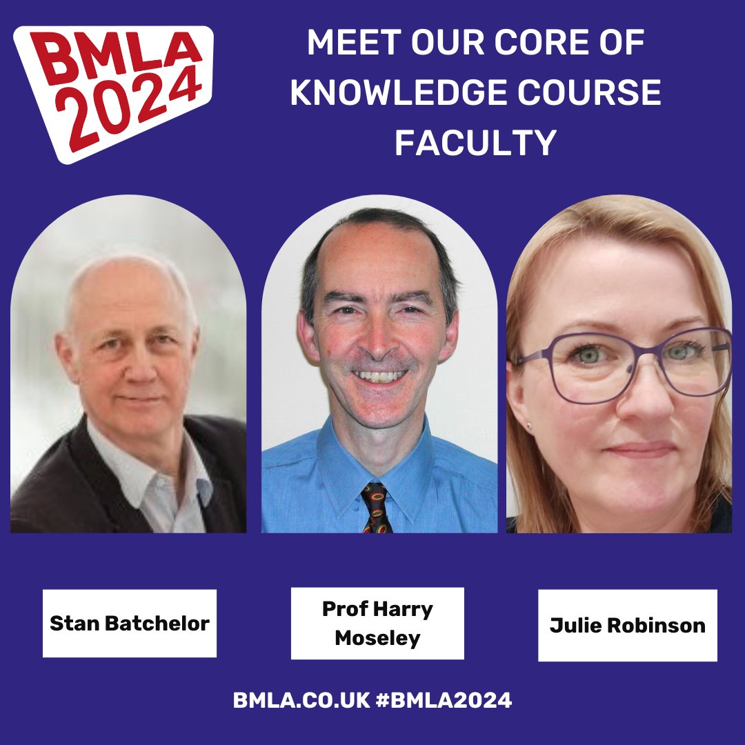 Prof Harry Moseley, Stan Batchelor and Julie Robinson are back by popular demand to lead 'Core of Knowledge' Course at #BMLA2024 on 15 May 2024 - Day 1 of our annual conference in Liverpool. If you haven't already - book here:  tinyurl.com/2mtcwts2 #lasers #lasertreatment