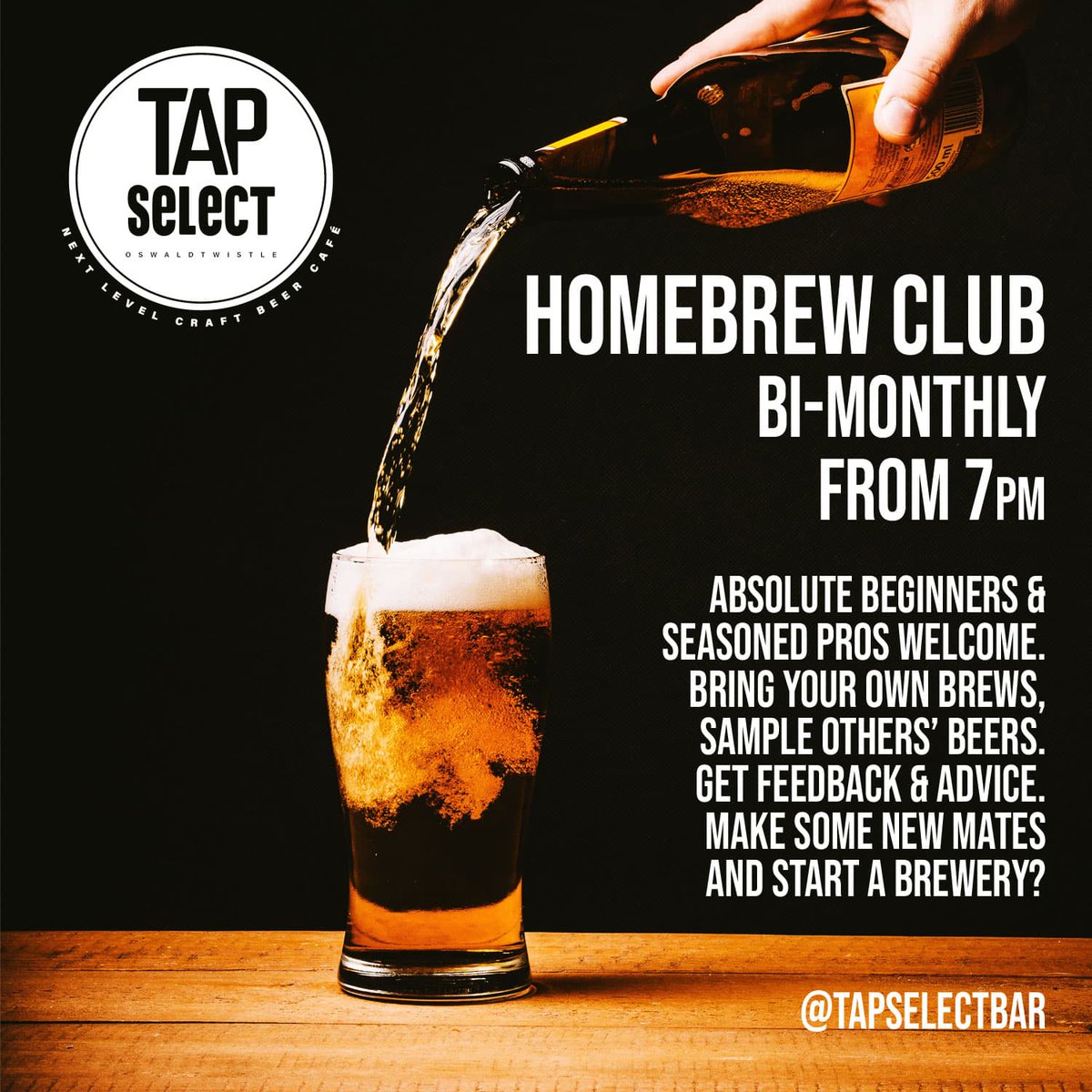 TapSelectBar's tweet image. Tonight is Homebrew Club - a friendly and diverse bunch currently meeting once every two months - interested in getting involved? Drop us a message!

Kitchen is back open this week every night til 8pm - might even be a new Burger of the Week...