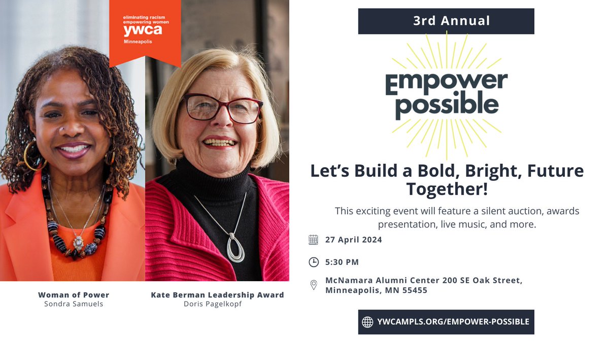 We are pleased to announce our 2024 Empower Possible Awards recipients: Sondra Samuels (Woman of Power) and Doris Pagelkopf (Kate Berman Leadership Award). Learn more about our awardees at the link and register to attend this year's Empower Possible event! bit.ly/3VXygQp