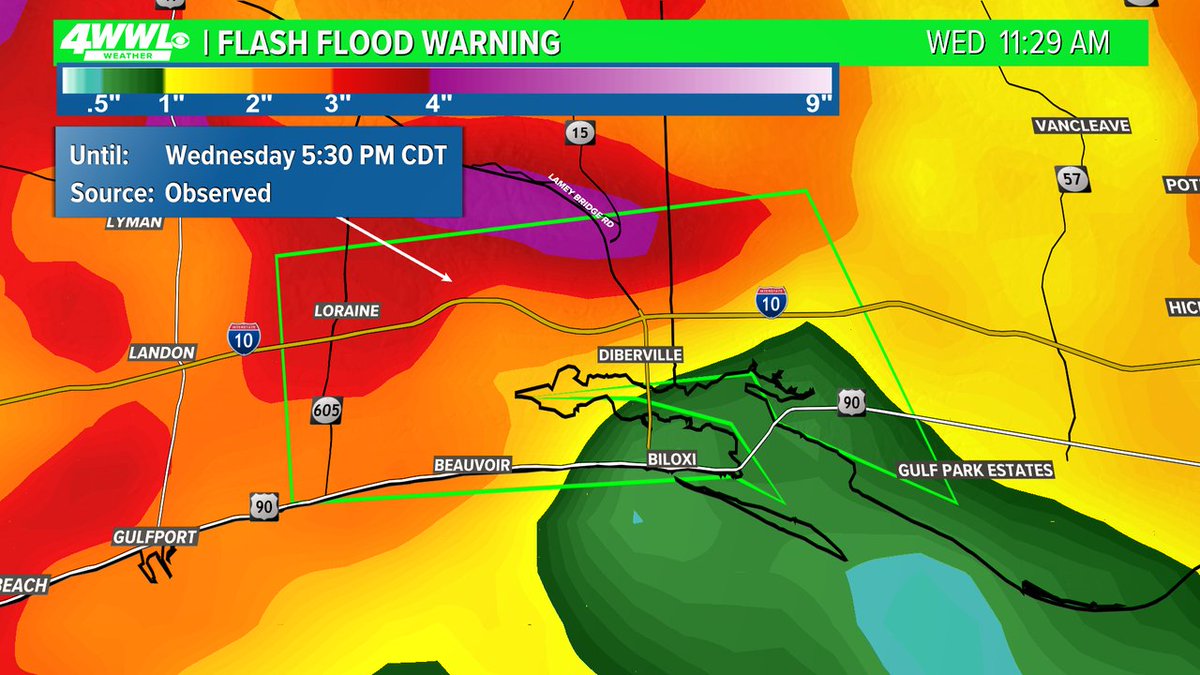 A Flash Flood Warning has been issued for parts of Harrison, Jackson until 4/10 5:30PM. Street flooding is happening or about to happen. #BeOn4