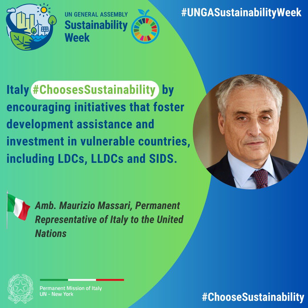 During this year's #UNGASustainabilityWeek 🇮🇹Italy looks forward to the #SIDS4 Conference 🏝as a member of the Preparatory Committee. Let's come together & #ChooseSustainability for a more resilient future. 🌍