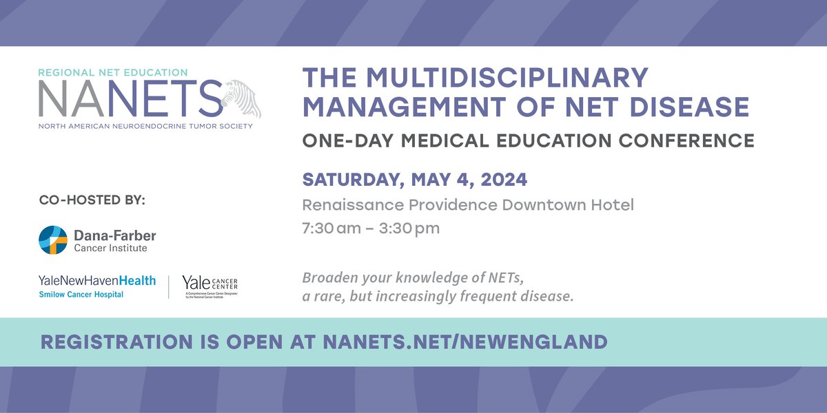 Join Dana-Farber's Dr. Jennifer Chan as she co-hosts the @NANETS1 Multidisciplinary Management of NET Disease Medical Education Conference for health professionals on Saturday, May 4 7:30 am-3:30 pm. Learn more and register here: nanets.net/NEWENGLAND #neuroendocrinetumor