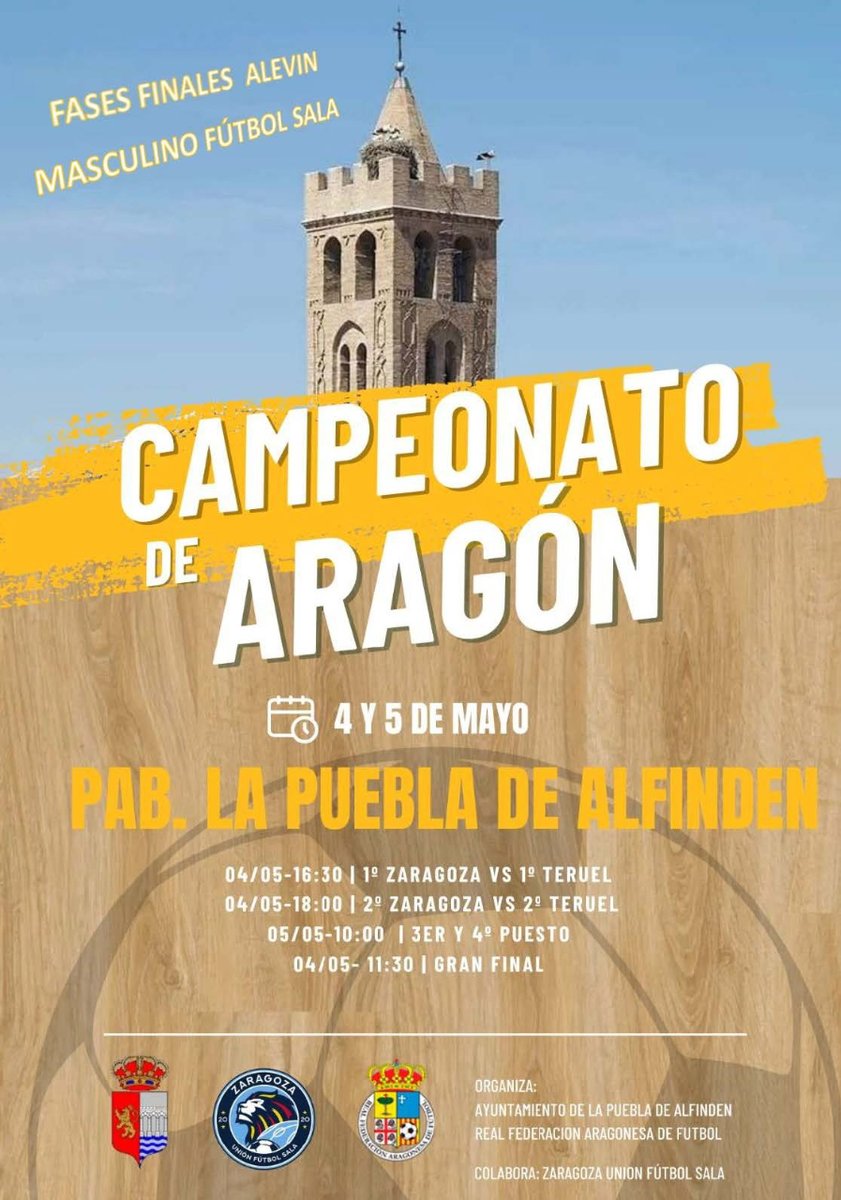 ayto_alfinden's tweet photo. 🎉⚽ La Puebla de Alfindén será la sede de las semifinales y finales del Campeonato de Aragón de Fútbol Sala masculino en categoría Alevín. El evento deportivo tendrá lugar los días 4 y 5 de mayo en el Pabellón Municipal de Deportes.
#DeporteLPDA https://t.co/aXRpK156zV