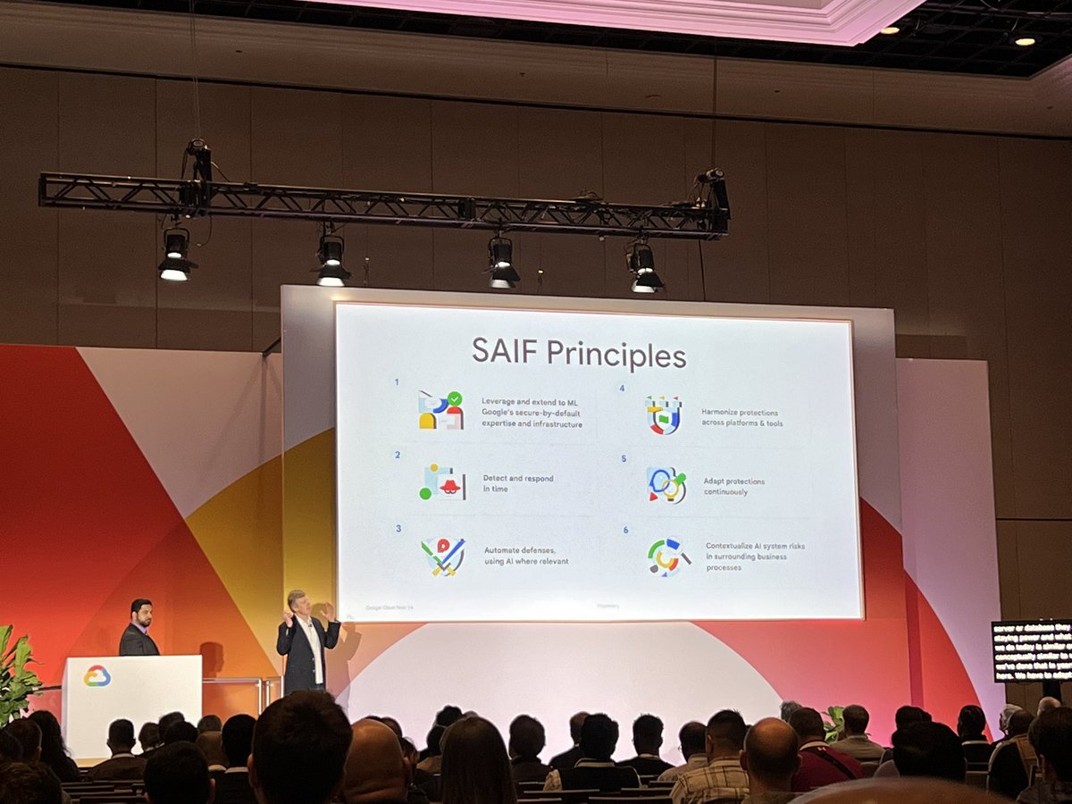 11Ruchika's tweet photo. @anton_chuvakin and Shan Rao talking about Google Cloud ‘s Secure AI Framework. Bookmark this session “A cybersecurity expert's guide to securing AI products with Google SAIF” for on-demand video! 

#GoogleCloudNext @googlecloud @GoogleCloudTech 

https://t.co/szyCs9xlSa https://t.co/fLF1BbMc6W