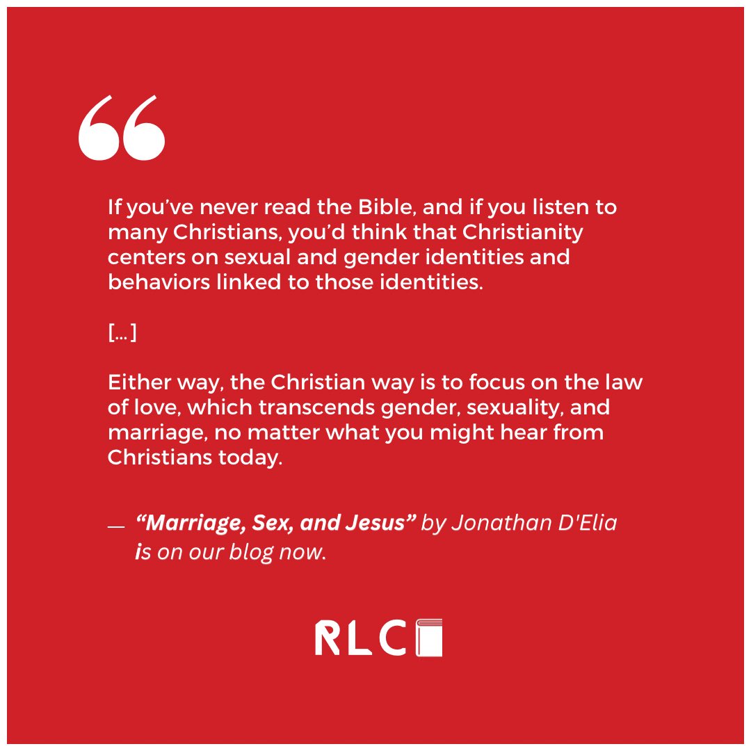 “Marriage, Sex, and Jesus” by Jonathan D'Elia is on our blog now. redletterchristians.org/marriage-sex-a…