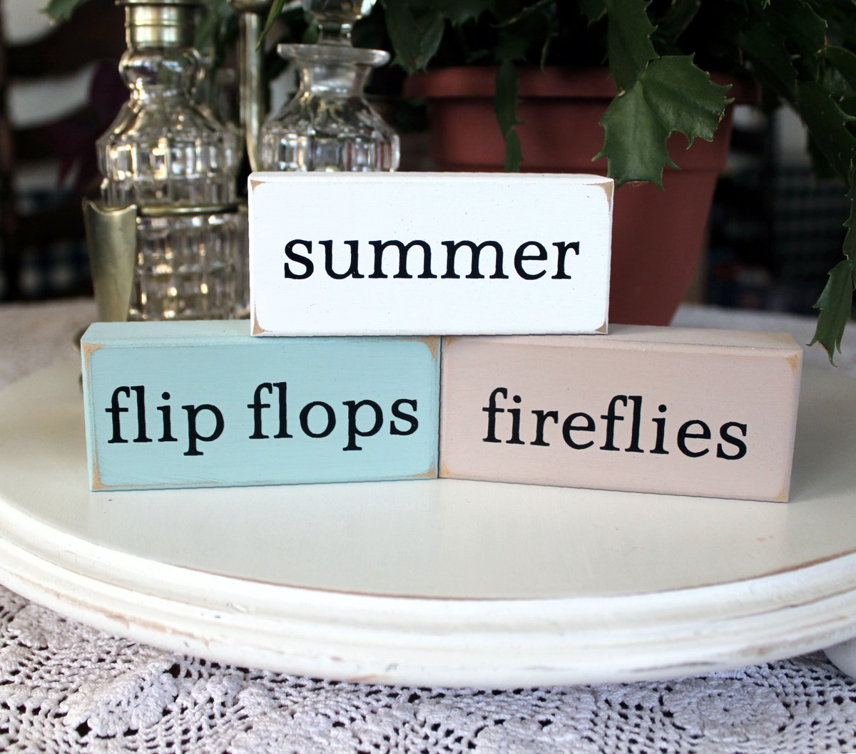 #Summer #FlipFlops #Fireflies  Mini Shelf Sitter Blocks - Summer Sign - Stacking Blocks - #smilett23 #TieredTrayDecor etsy.me/4arswT7 via @Etsy #