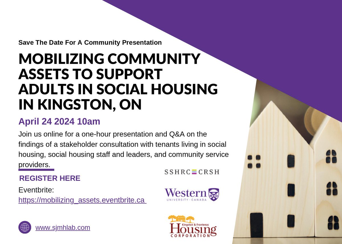 New report released today - Mobilizing assets to support tenants living with mental illness in social housing in Kingston, ON: sjmhlab.com/_files/ugd/fba… Join us for a public presentation of this report on April 24, 2024 from 10-11 (ET). Register here: mobilizing_assets.eventbrite.ca