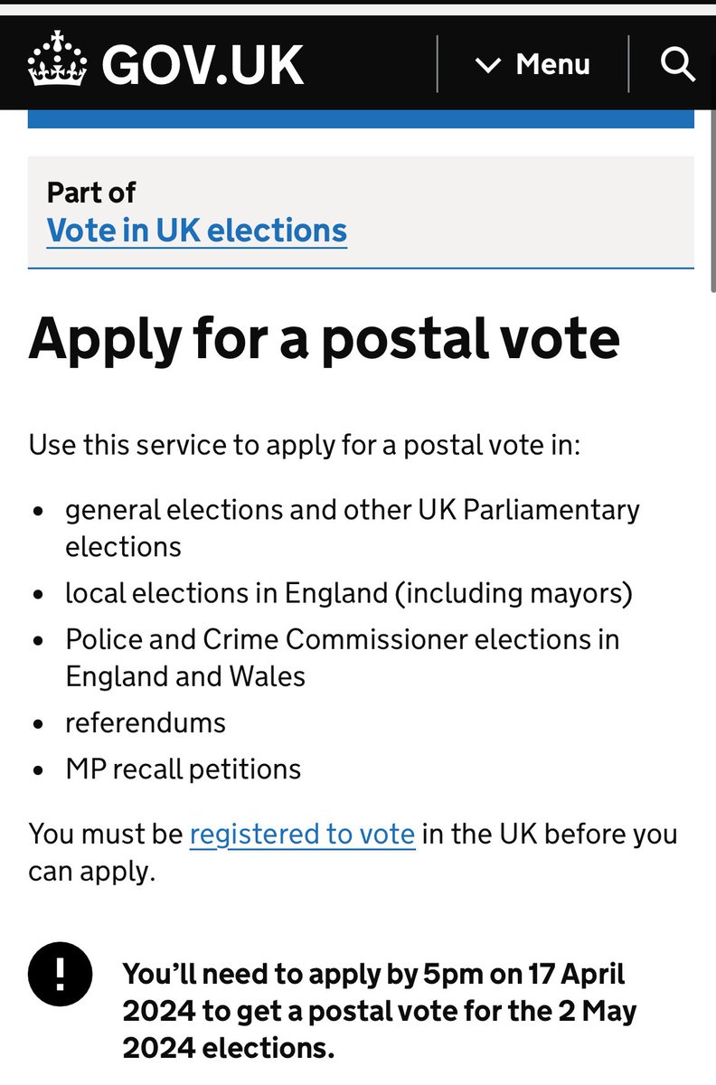 There’s just a week left to register to vote by post for upcoming elections on 2nd May Important for those who might be in Sweden for a small music competition next month gov.uk/apply-postal-v…