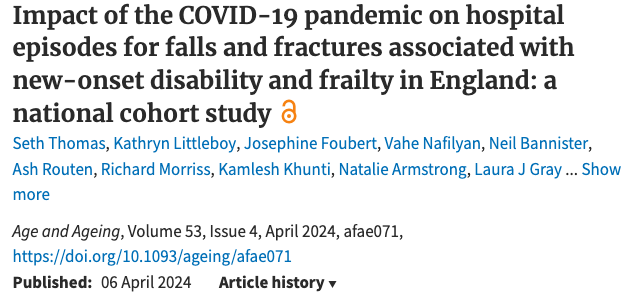 So as expected, frailer older people falling and fracturing more post social restrictions and covid :( @sarahdebiase @AGILECSP @Suedewhirst1 @thefallsphysio @DrLisBoulton @OlderTrialsProf @Sarah__Leyland @RoSPA @RoyalOsteoPro @gerisoc @TashMasud more - academic.oup.com/ageing/article…